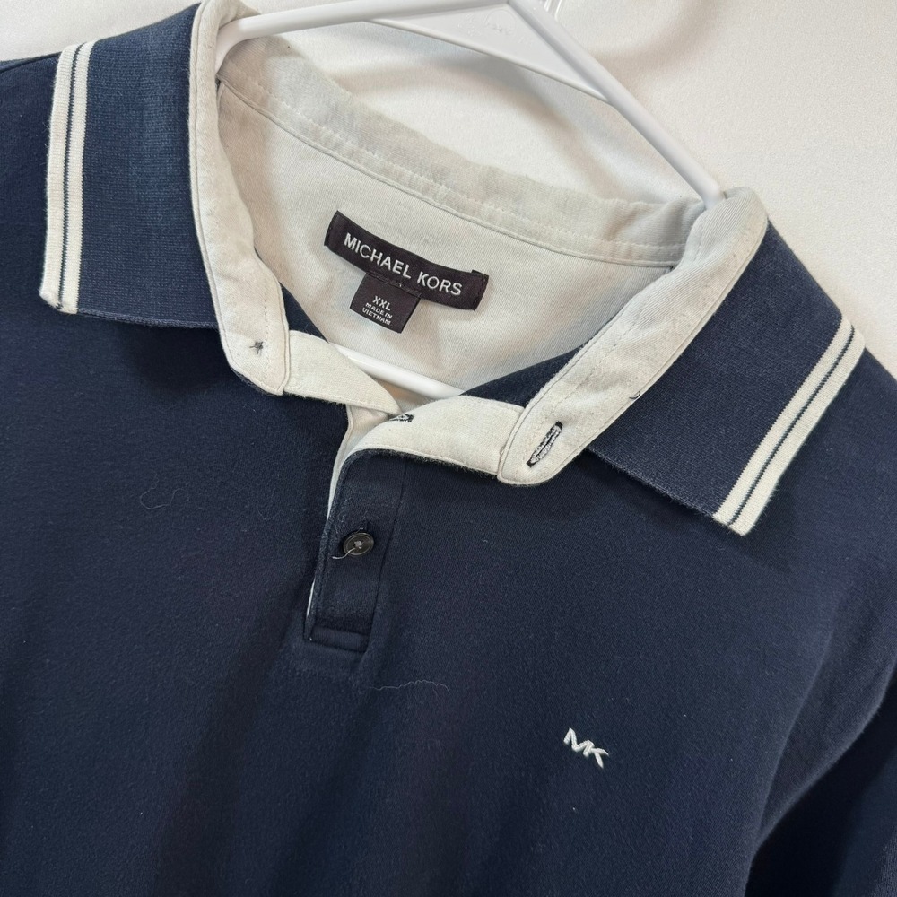 Michael Kors Mens XXL Navy Blue Tipped Short Sleeve Polo Shirt MK‎ Logo XXL